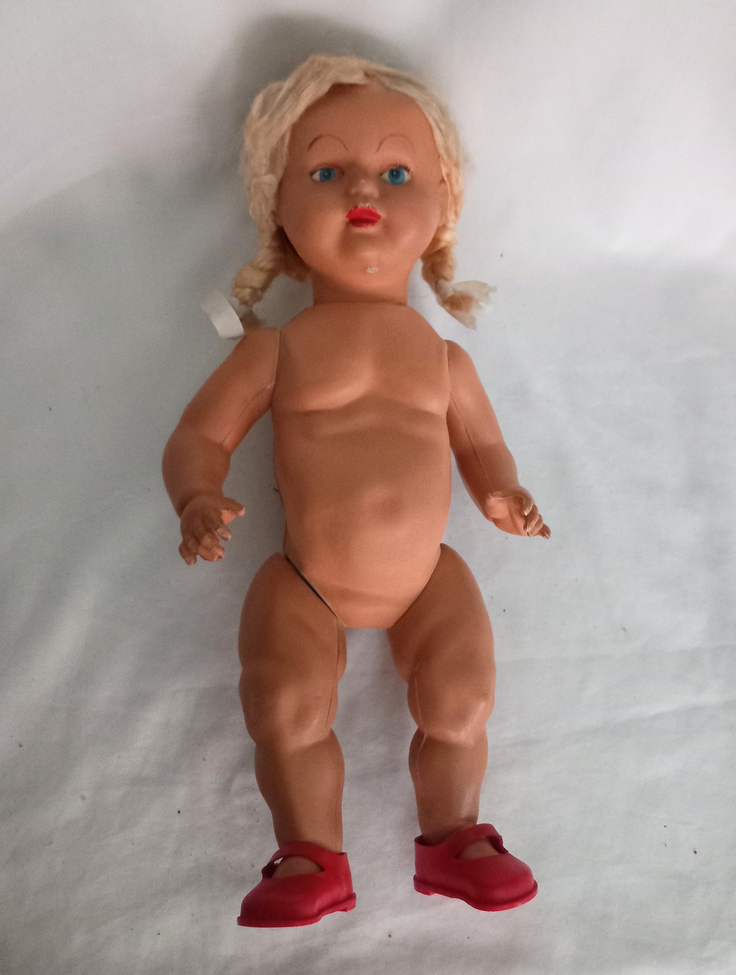 C1940s Jointed Composition Doll With Hand Made Outfit 14"