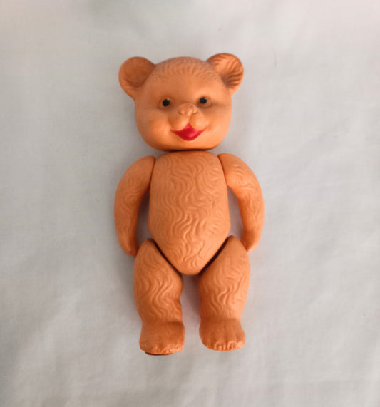 C1960s Rosebud Moulded Plastic Jointed Bear Toy 6"