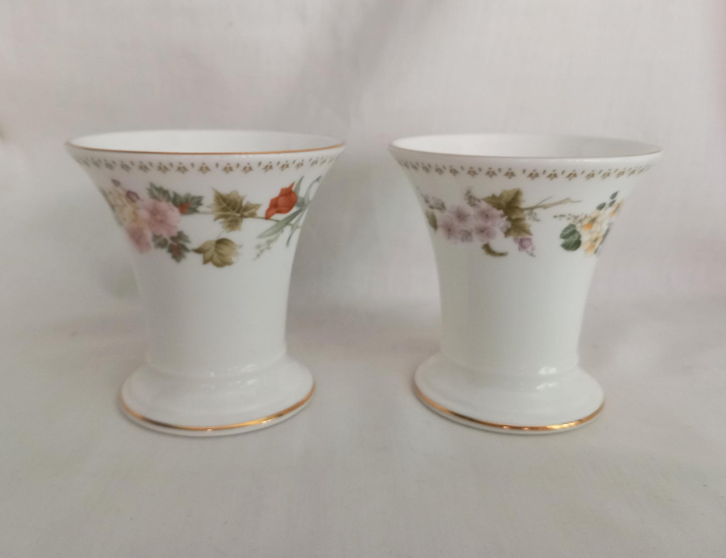 1980s Wedgwood China Lot Including Mirabelle Vases, Wild Strawberry & Ice Rose Trinket Dishes