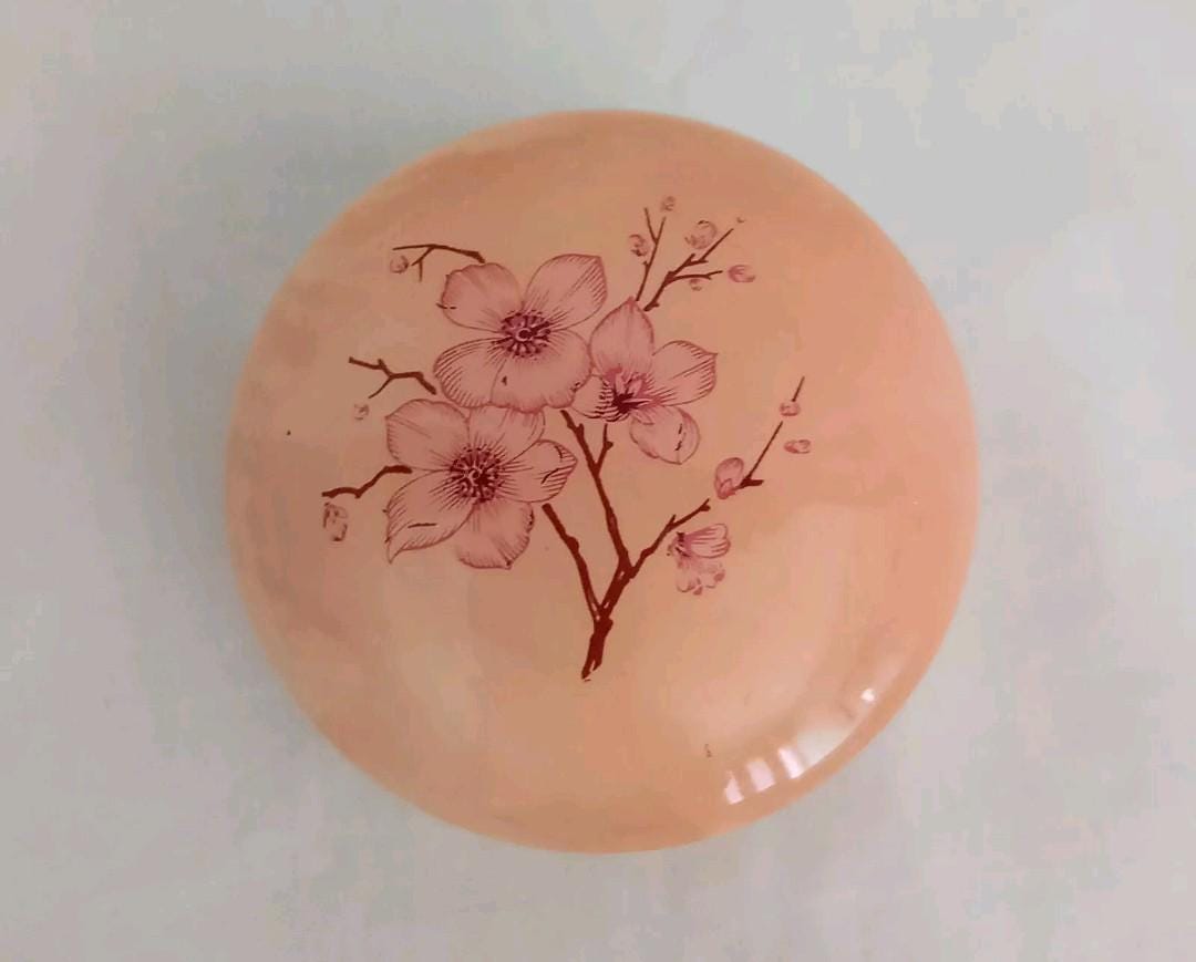 Vintage Pink & Green Alabaster Stone Italian Trinket Pots Flower Design 6cm + 1