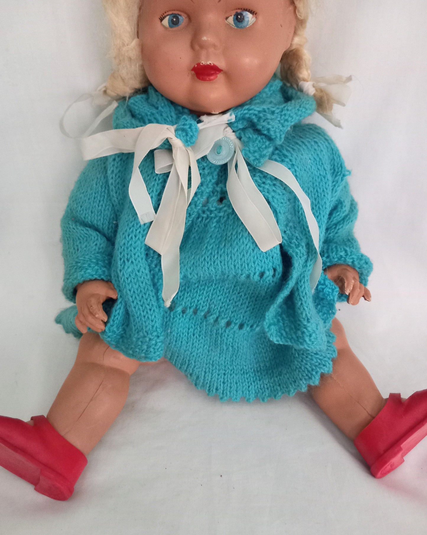 C1940s Jointed Composition Doll With Hand Made Outfit 14"