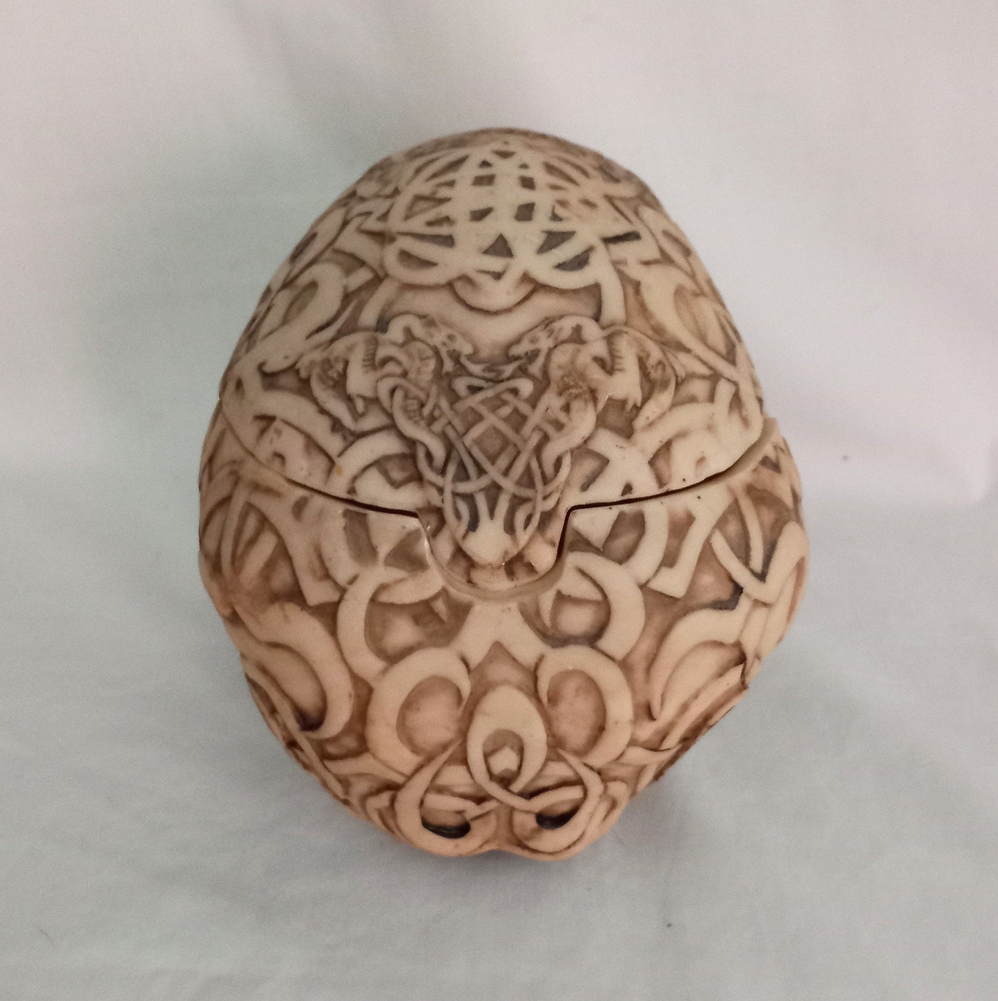 c2000 Nemesis Now Human Skull Lidded Pot With Tribal Art Tattoo, Life Size