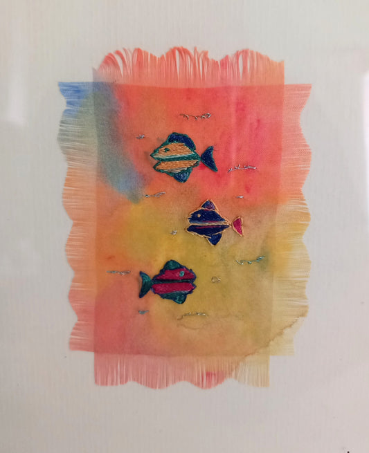 Original Framed Textile Embroidery Fish Wall Art By Jane Elizabeth Smith