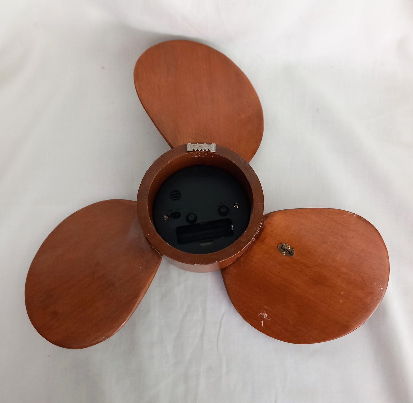 Vintage Mid Century Hanah Real Wood Propeller Clock 12" Needs New Movement