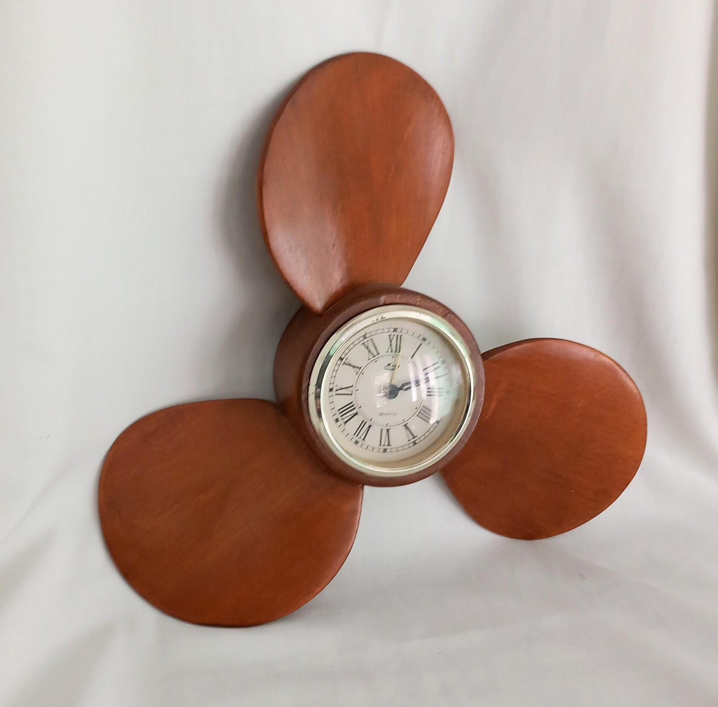 Vintage Mid Century Hanah Real Wood Propeller Clock 12" Needs New Movement