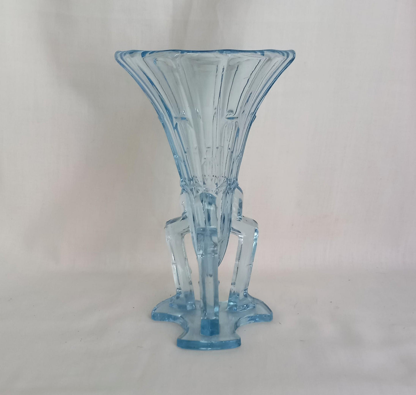 Art Deco Czech Blue Pressed Glass Rocket Vase
