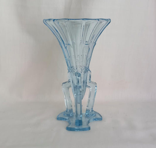 Art Deco Czech Blue Pressed Glass Rocket Vase