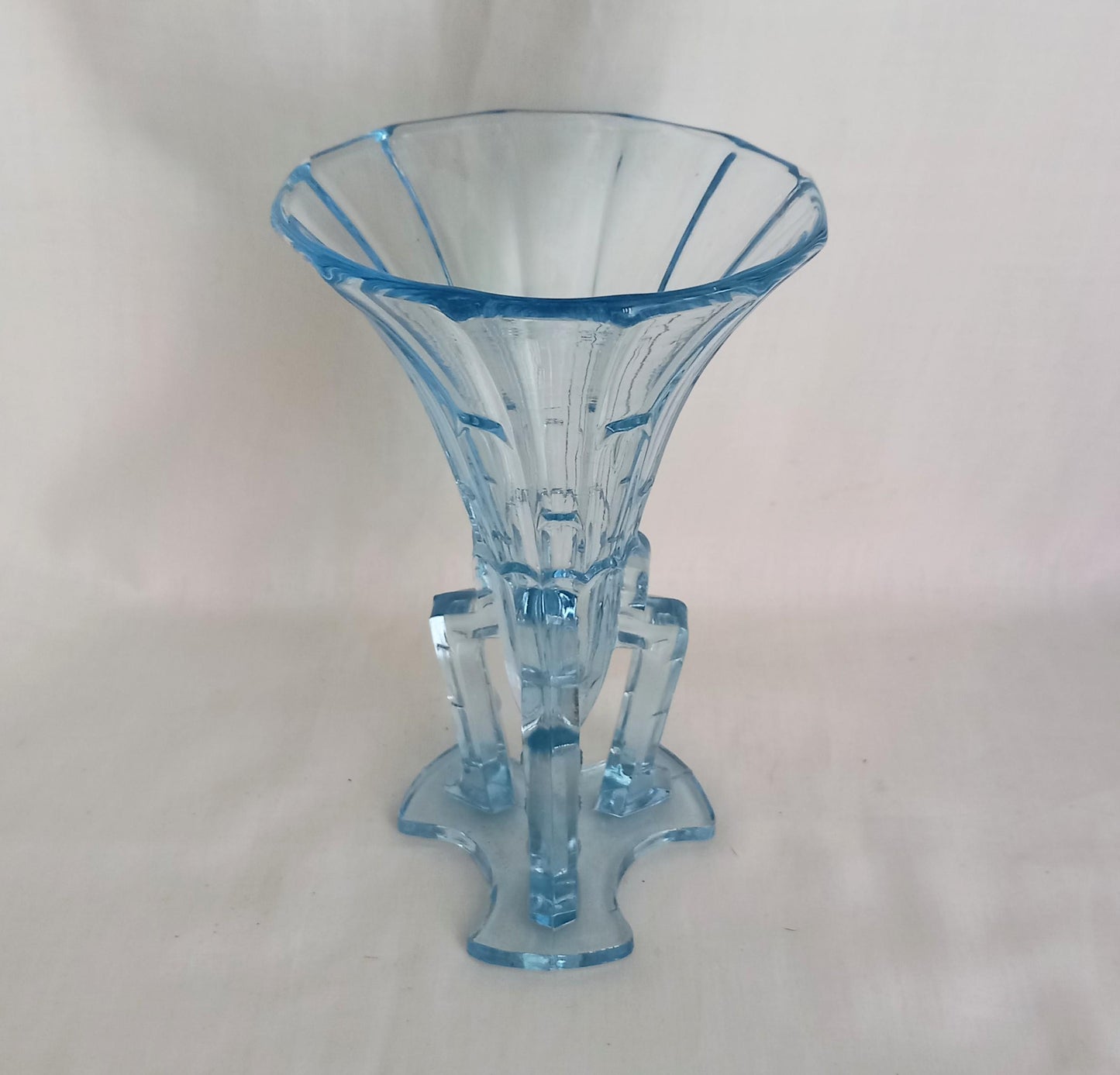 Art Deco Czech Blue Pressed Glass Rocket Vase