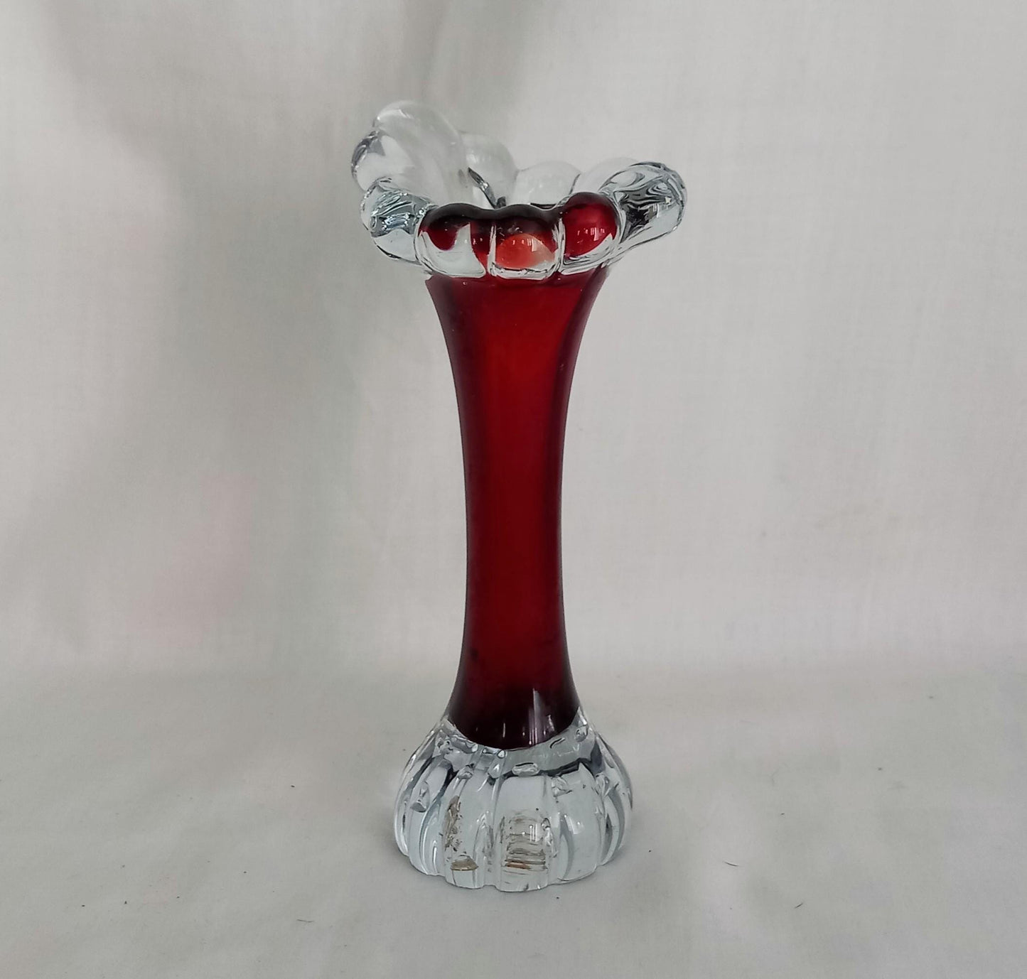 Mid century Scandinavian Aseda red cased glass bone bud vase
