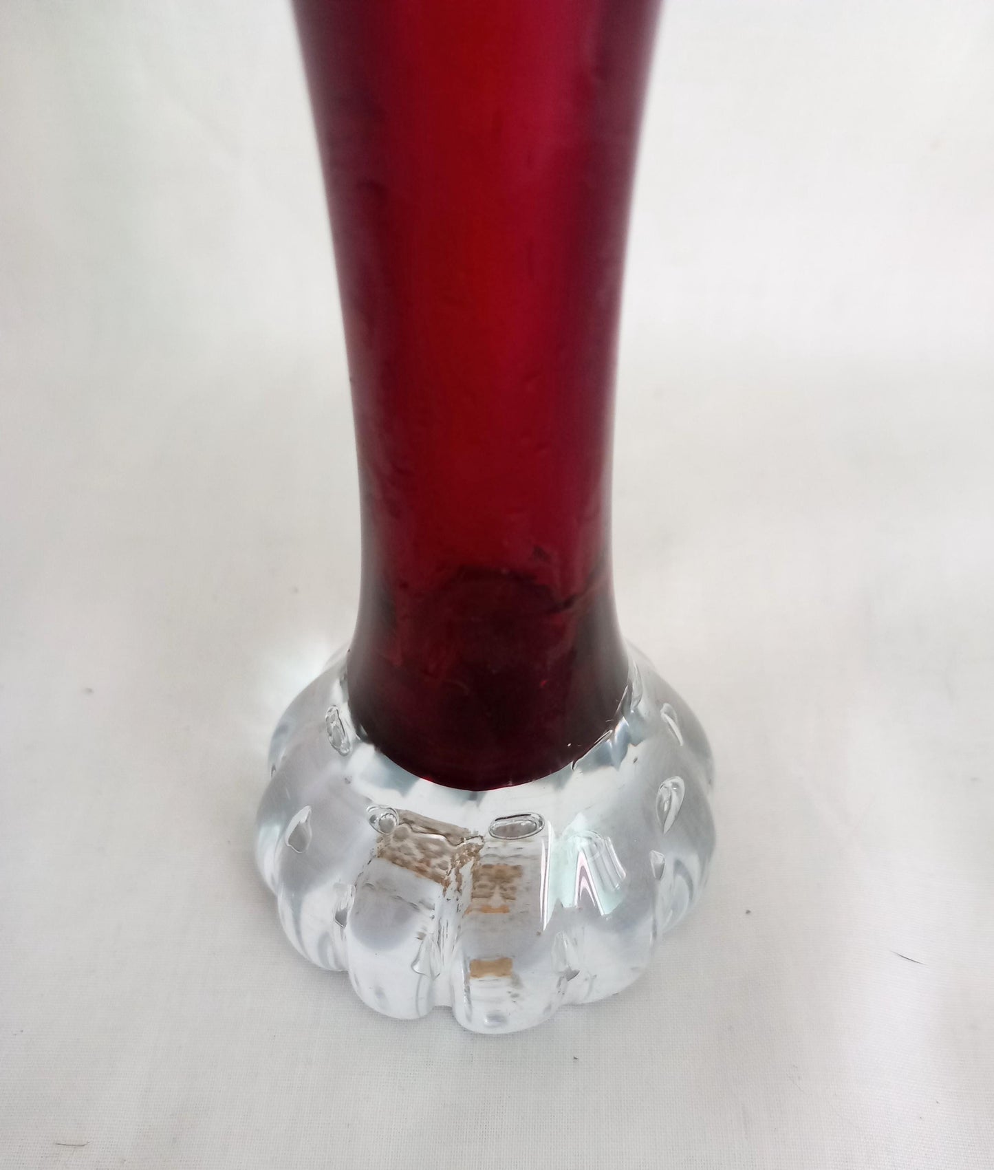 Mid century Scandinavian Aseda red cased glass bone bud vase