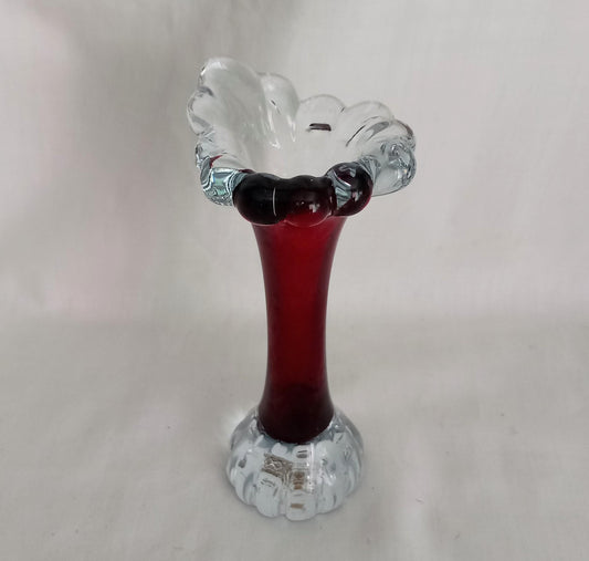 Mid century Scandinavian Aseda red cased glass bone bud vase