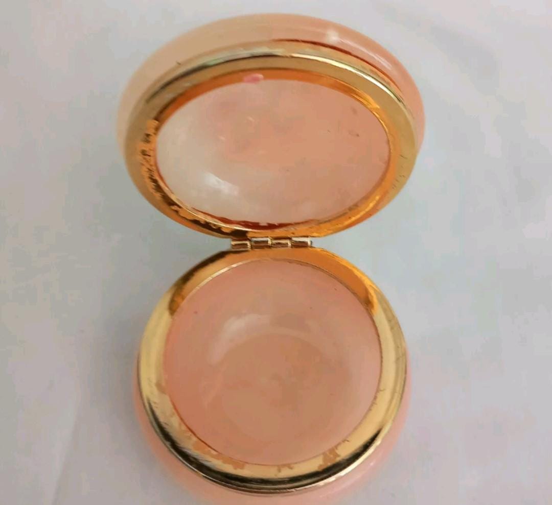 Vintage Pink & Green Alabaster Stone Italian Trinket Pots Flower Design 6cm + 1