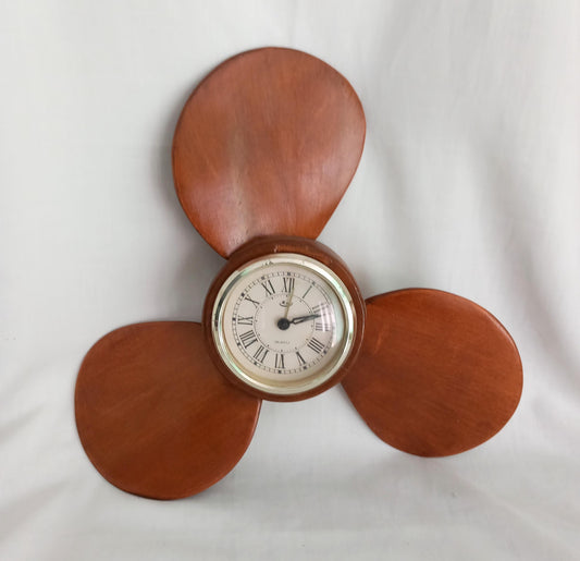 Vintage Mid Century Hanah Real Wood Propeller Clock 12" Needs New Movement