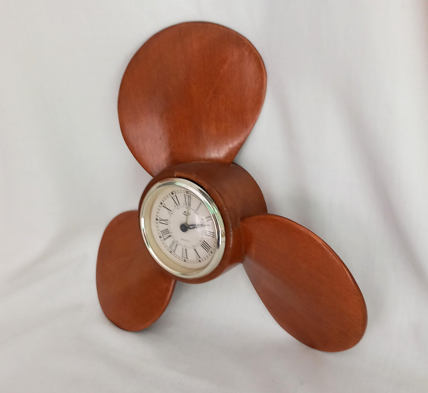 Vintage Mid Century Hanah Real Wood Propeller Clock 12" Needs New Movement