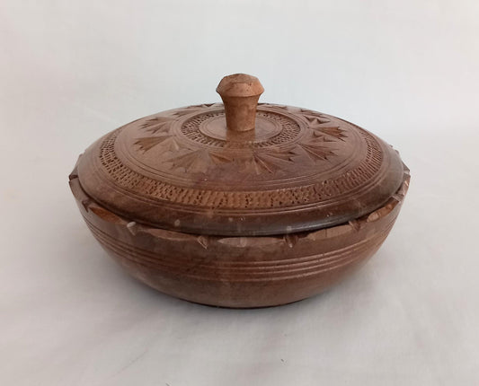 Vintage Indian carved wood trinket pot with lid