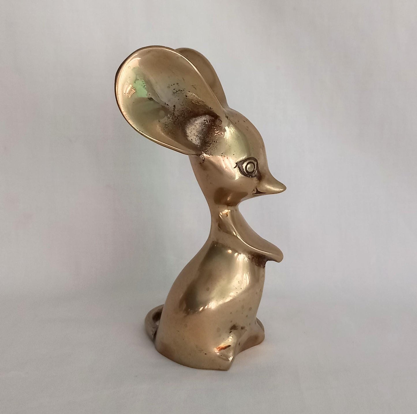 Vintage Mid Century Brass Mouse Figure gold metal heavy statue paperweight 5.5"