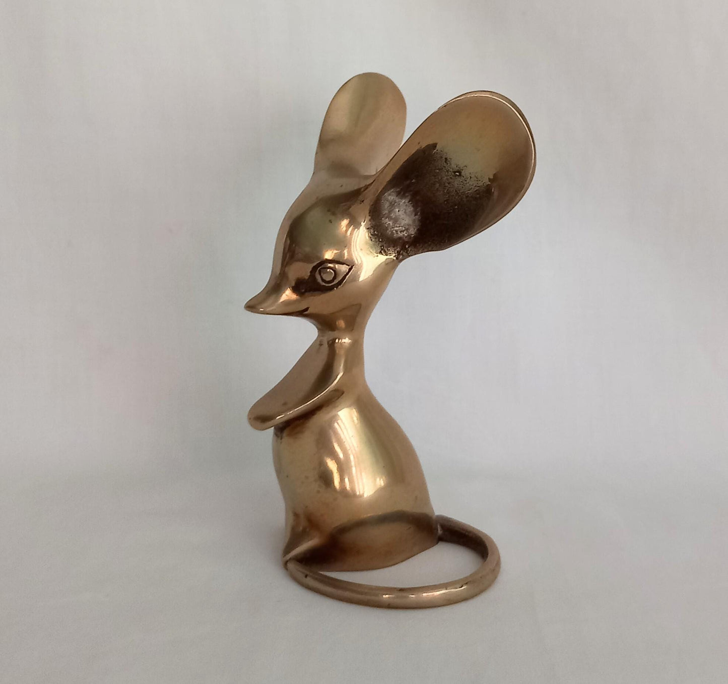 Vintage Mid Century Brass Mouse Figure gold metal heavy statue paperweight 5.5"