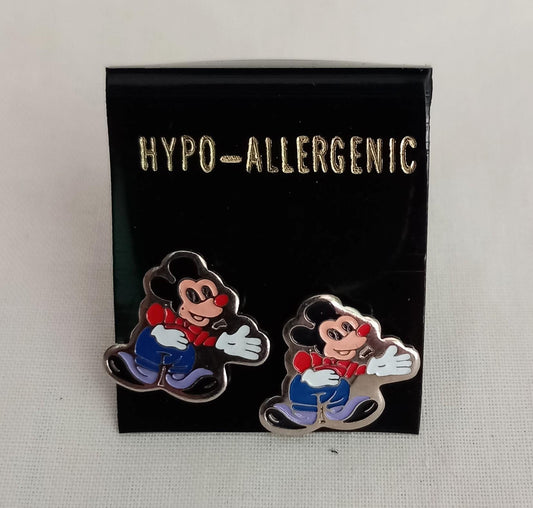1980s silvertone & red and blue enamel Mickey Mouse earrings