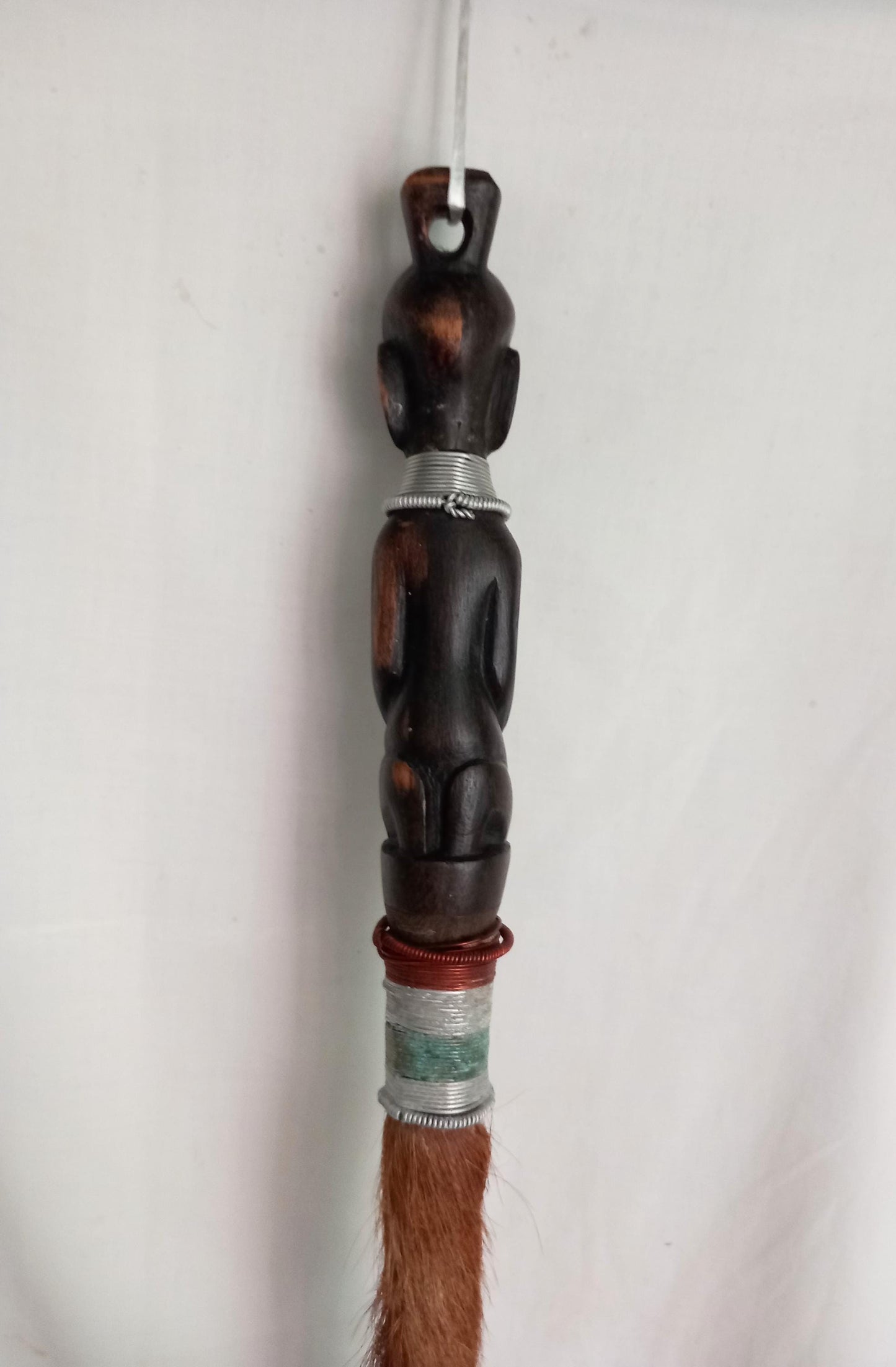 African Carved Wood & Horse Hair Fly Swat