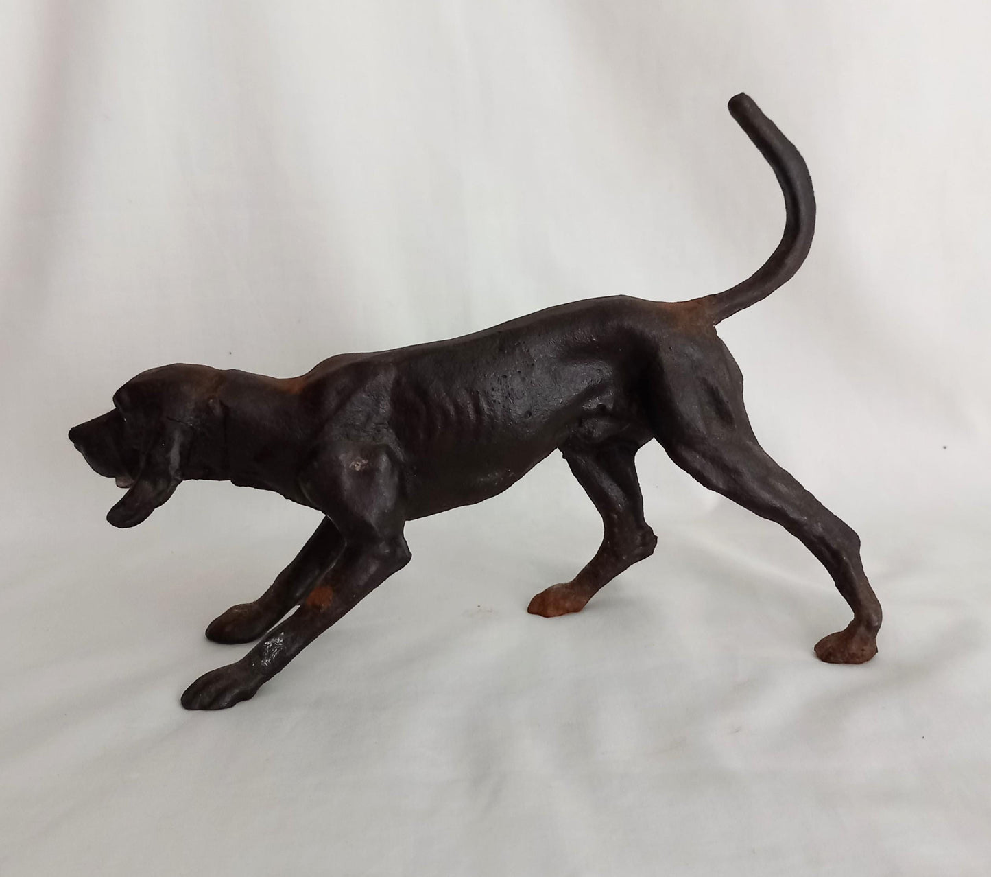 Antique solid cast metal blood hound dog sculpture 8.75"