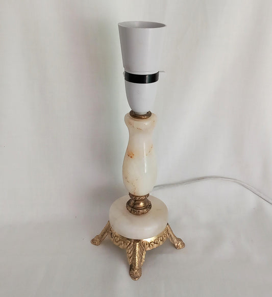 1970s Yellow Onyx & Brass Rococo Style Table Lamp With Fish Shaped Feet