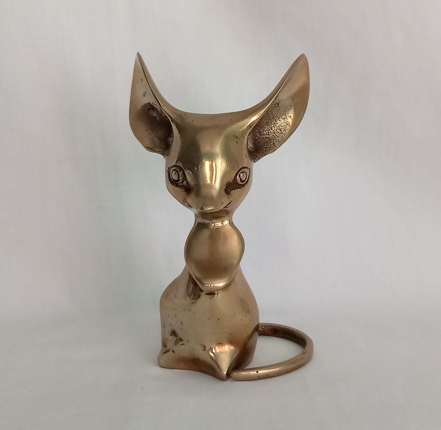 Vintage Mid Century Brass Mouse Figure gold metal heavy statue paperweight 5.5"