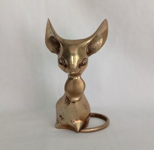 Vintage Mid Century Brass Mouse Figure gold metal heavy statue paperweight 5.5"