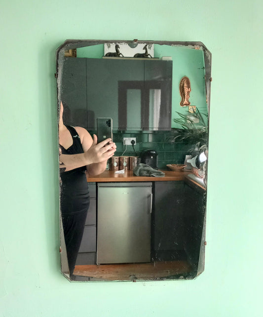 Art Deco Large Angled Wooden Back Wall Mirror 24"
