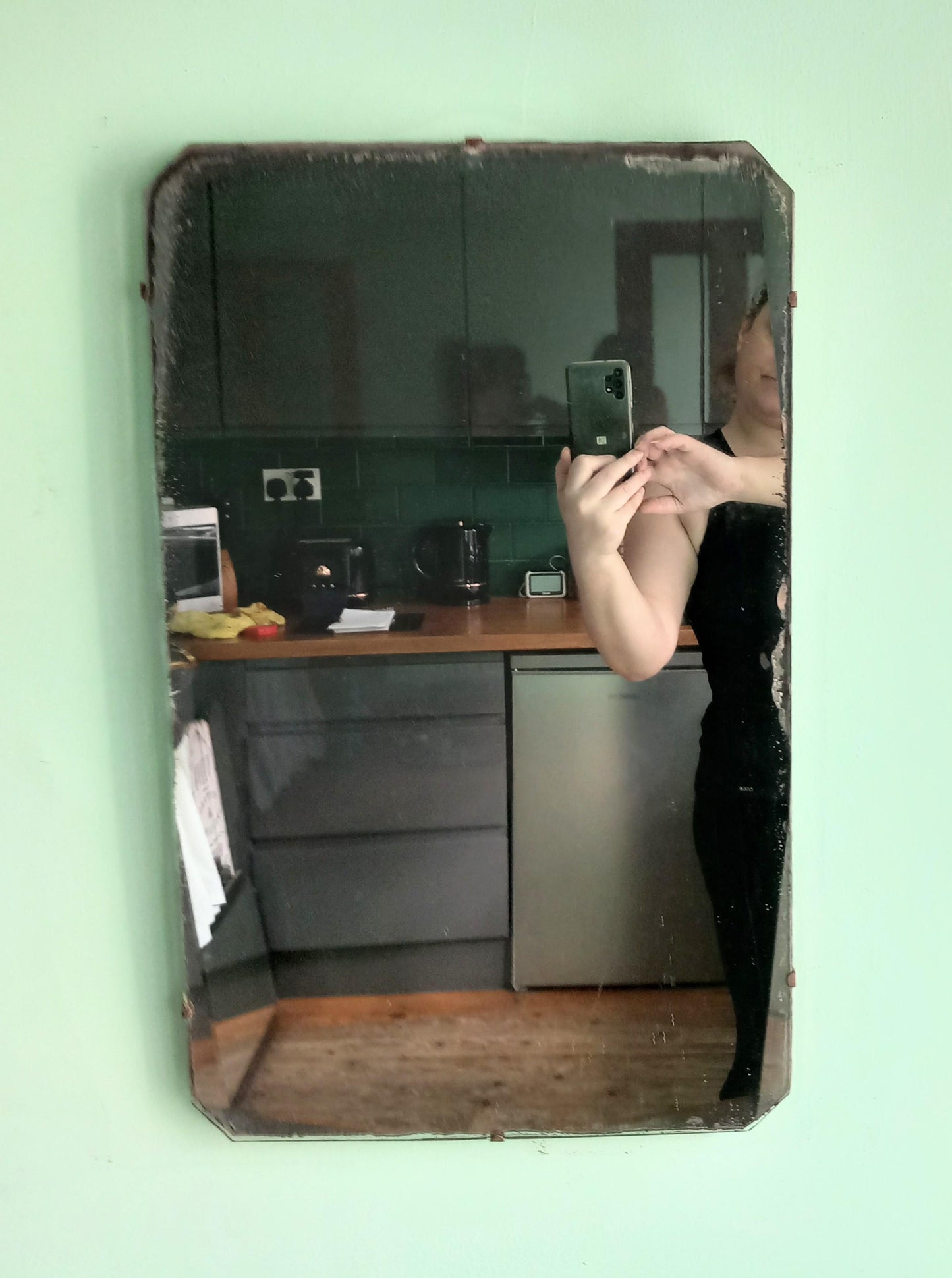 Art Deco Large Angled Wooden Back Wall Mirror 24"