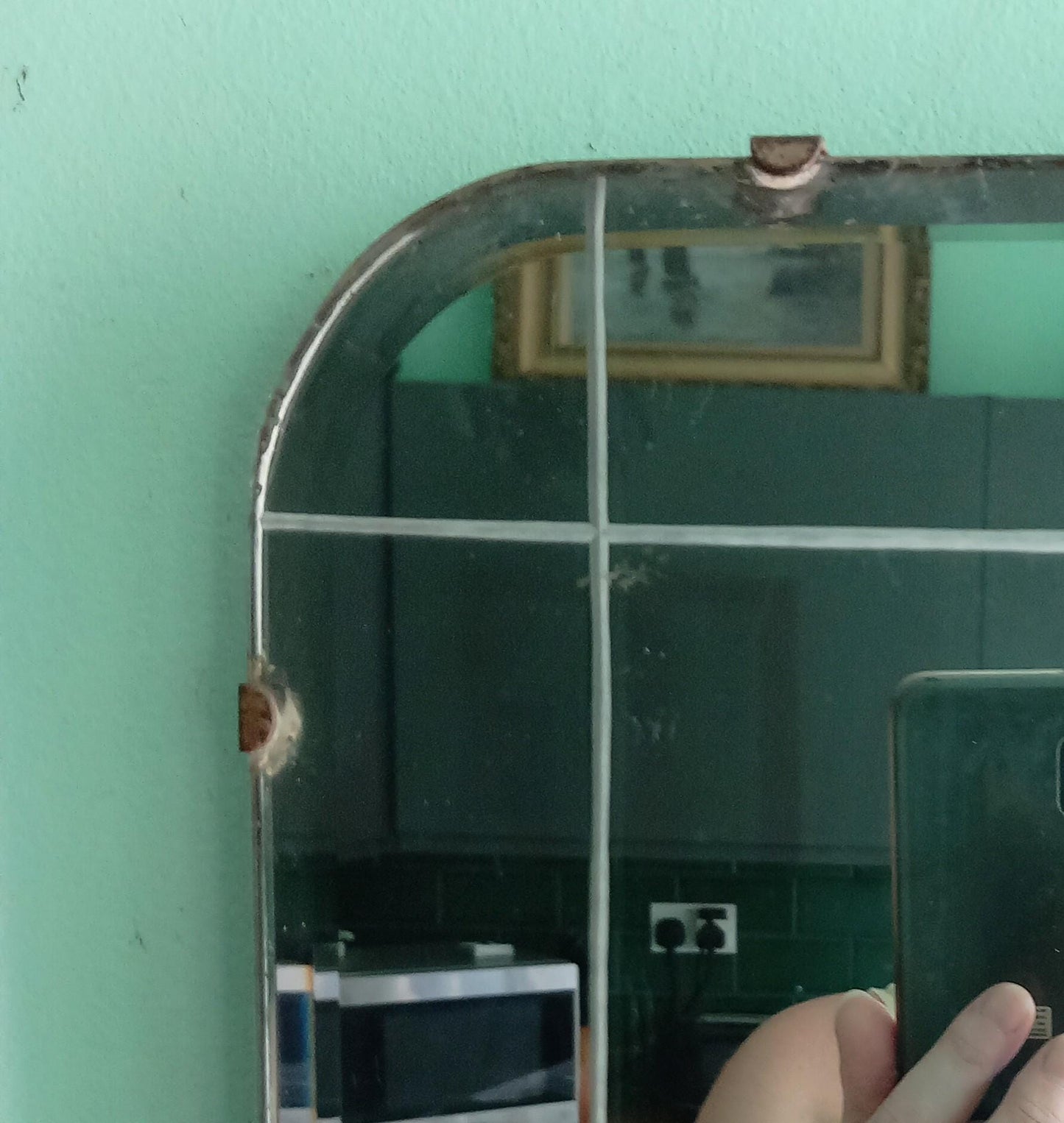 Art Deco Style 1940s Etched Flower Design Wooden Back Wall Mirror 22"