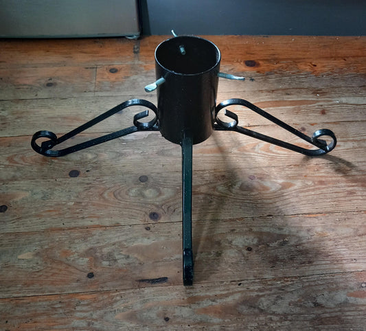 Black curled wrought iron Christmas tree stand