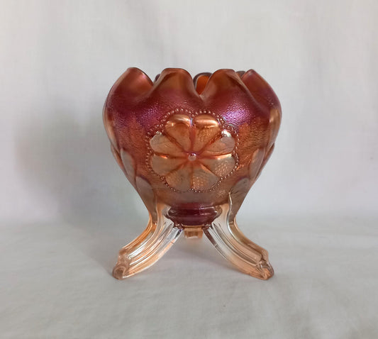 Northwood marigold carnival glass daisy & plume footed vase