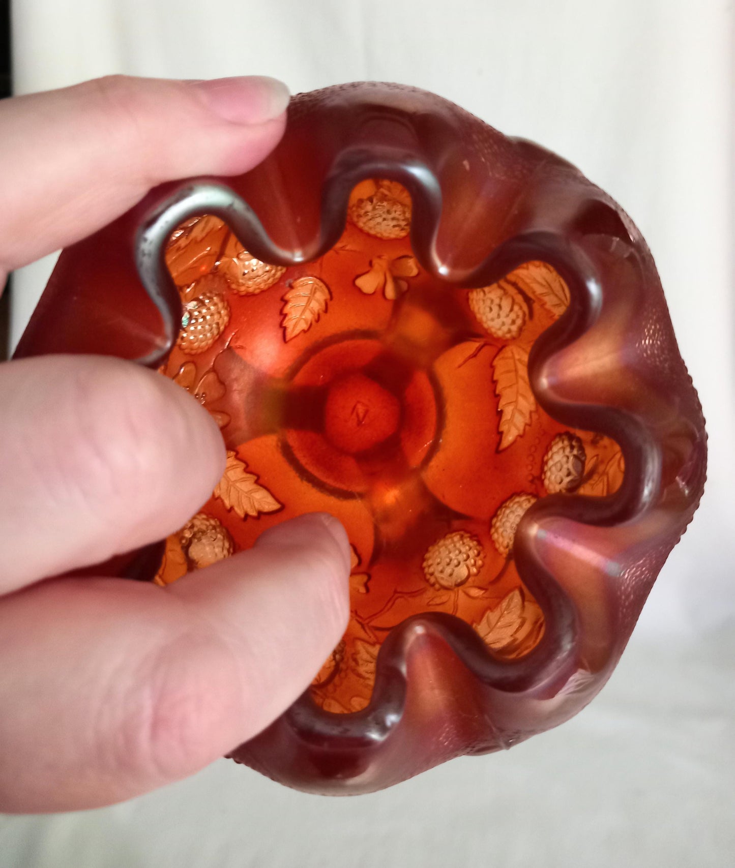 Northwood marigold carnival glass daisy & plume footed vase
