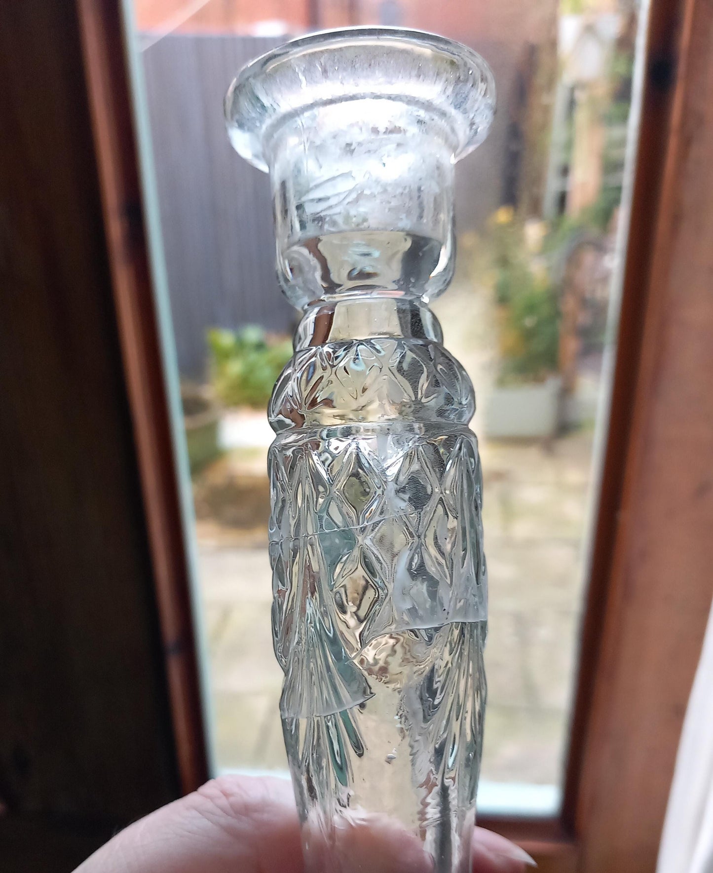 Pair of 1940s clear pressed glass candlesticks