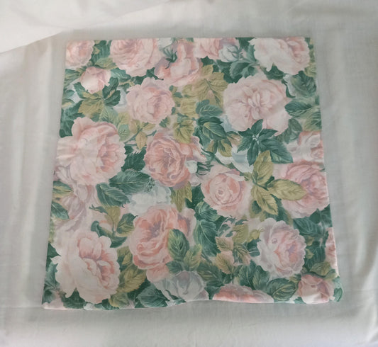 1980s rose flower pink and green cushion cover 39 x 41 cm