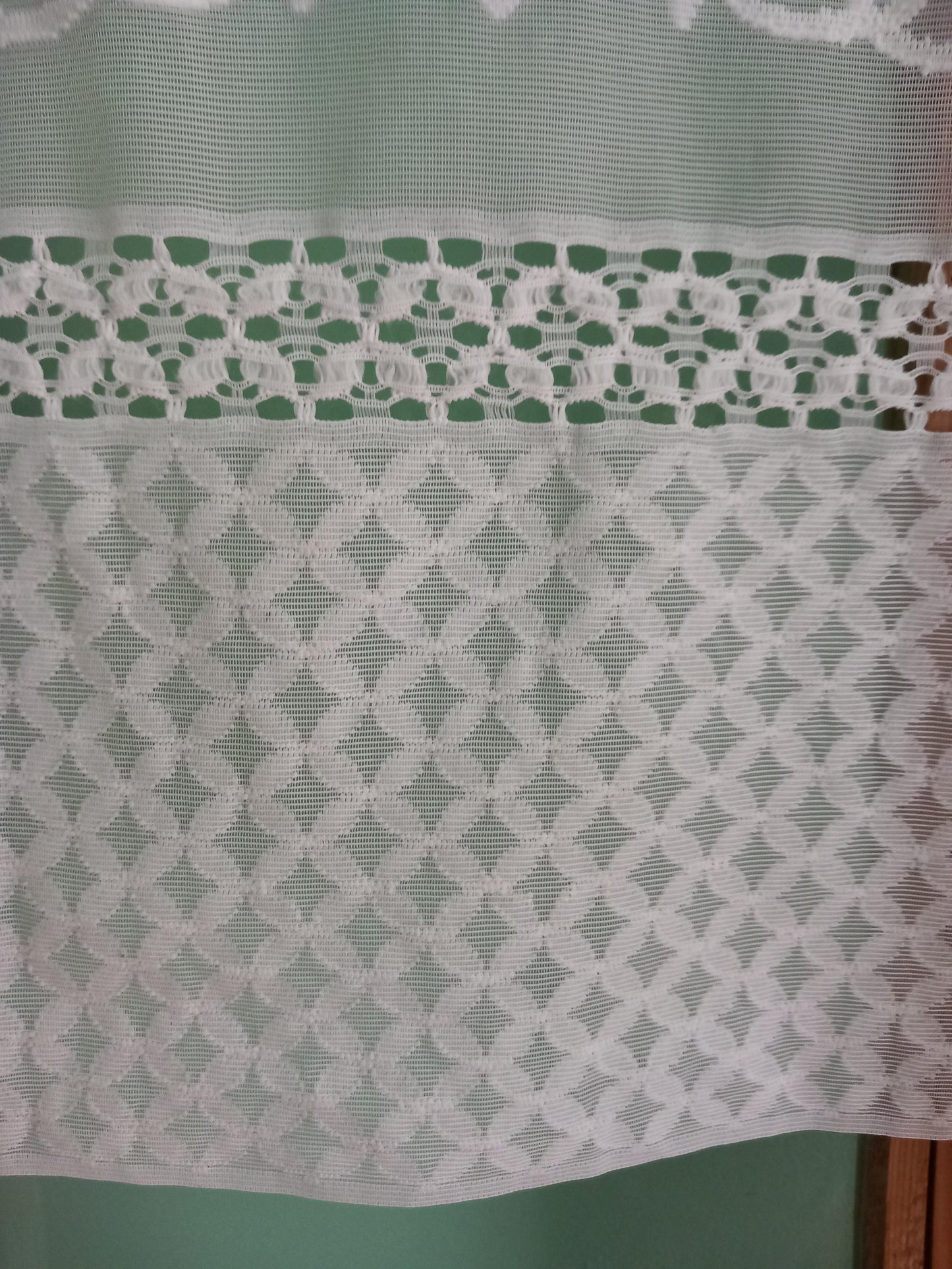 Vintage flower design white net curtain panel, 36" long