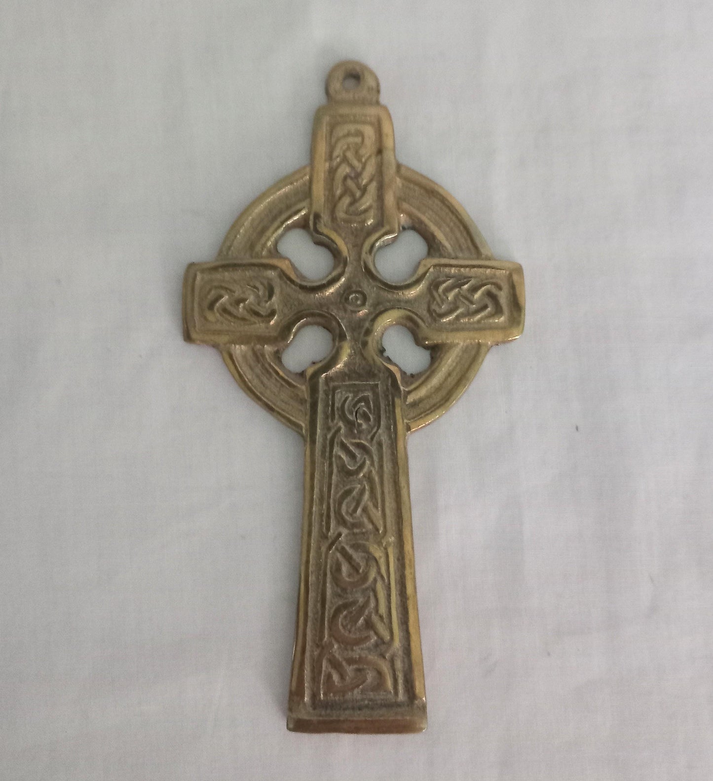 Vintage gold brass Celtic style cross wall hanging