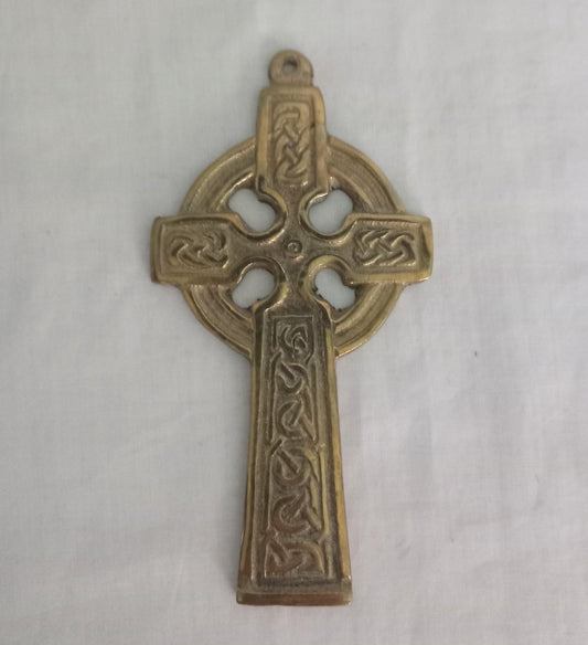 Vintage gold brass Celtic style cross wall hanging