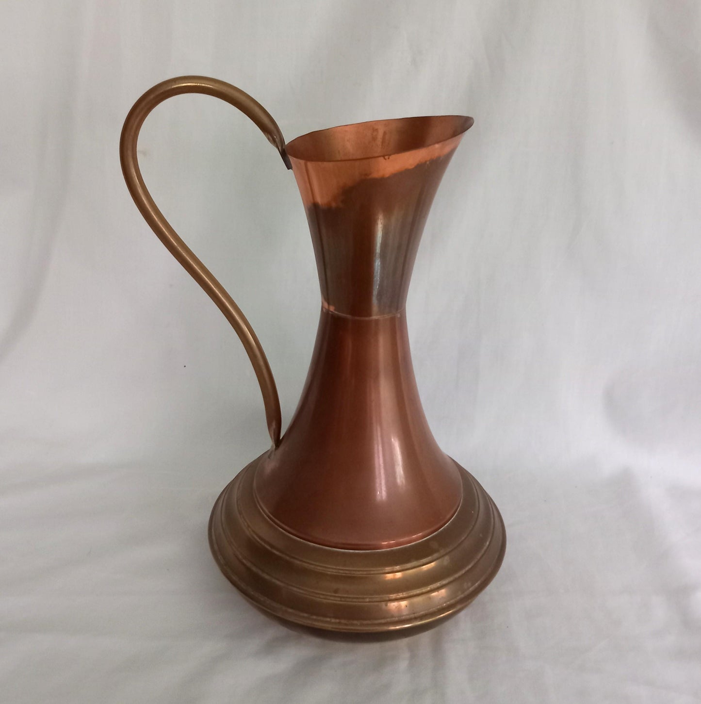 Vintage copper plated and brass metal jug 12.75"