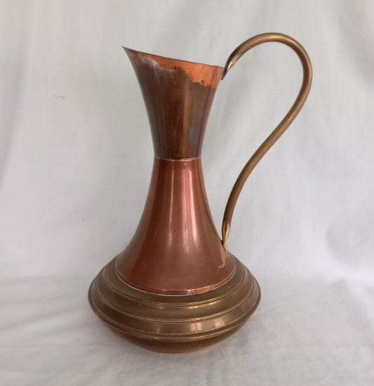 Vintage copper plated and brass metal jug 12.75"