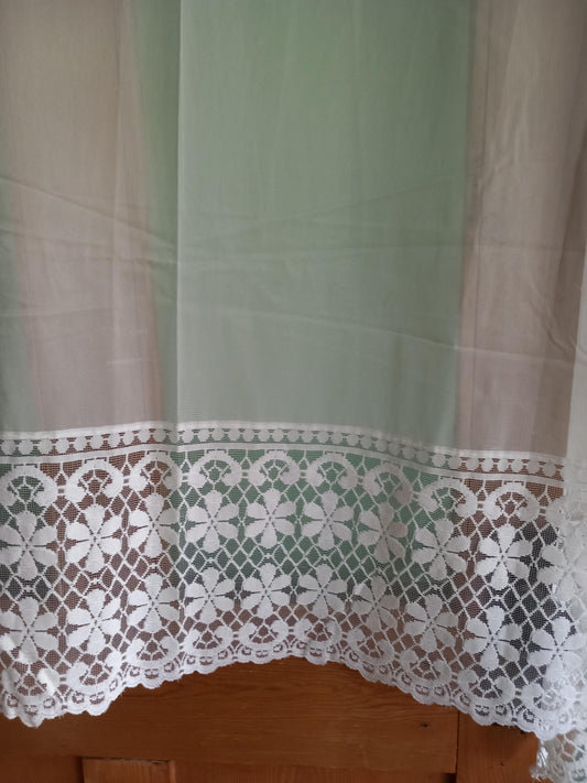 Vintage flower design white net curtain 59" long