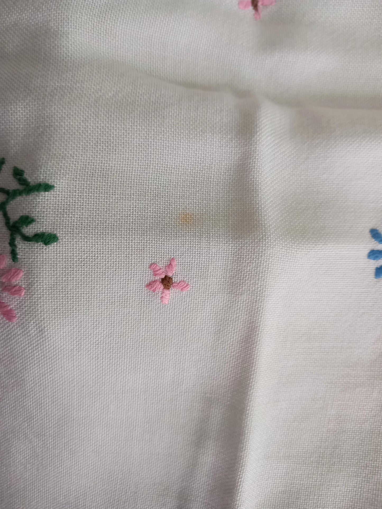 Mid century cotton tablecloth with hand embroidered flowers