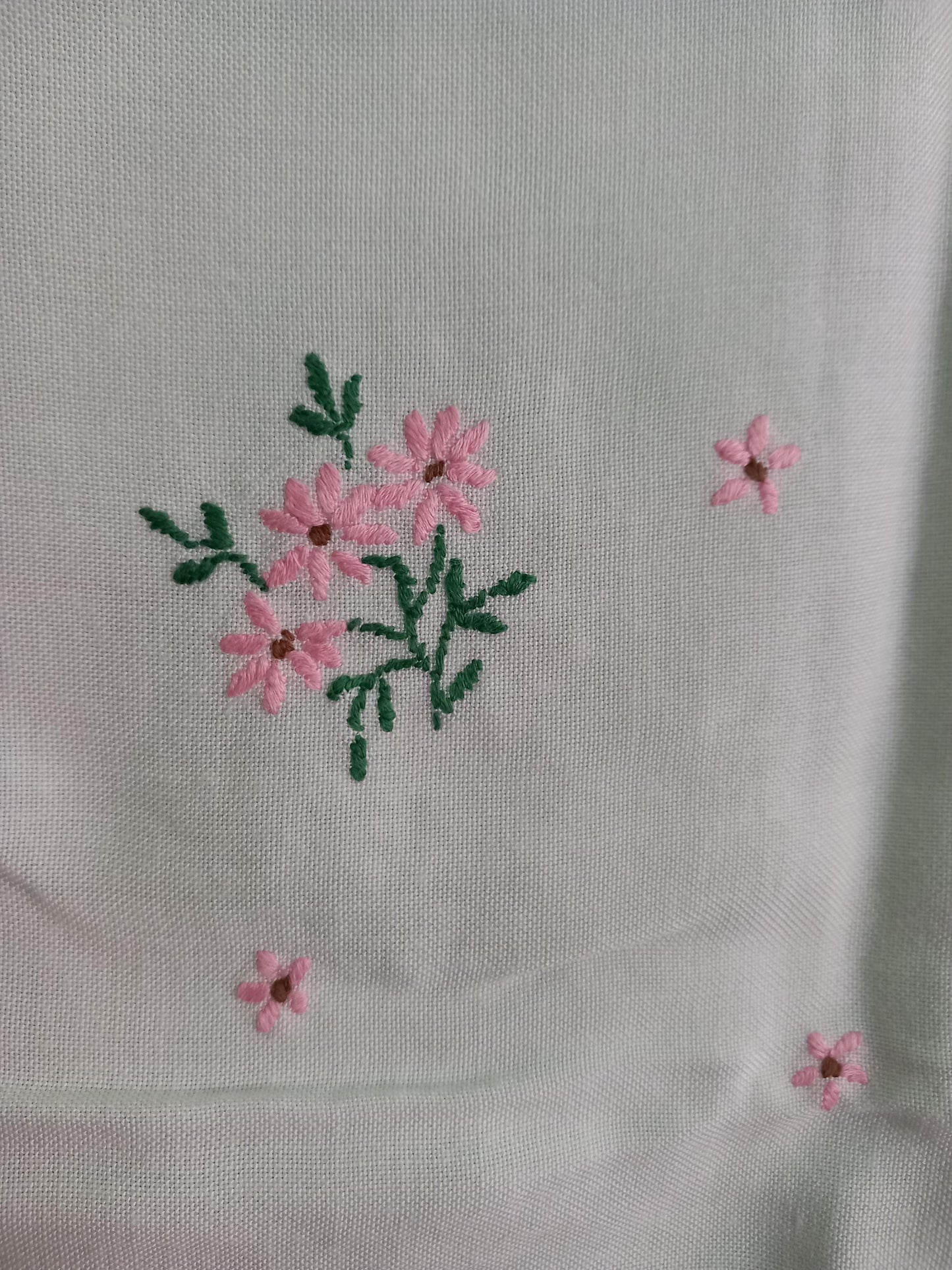 Mid century cotton tablecloth with hand embroidered flowers