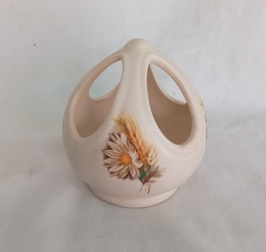 Mid Century Purbeck Swanage posy vase with yellow daisy and wheat pattern