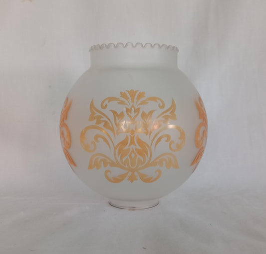Vintage frosted glass and gold damask leaf design lamp shade for oil lamp