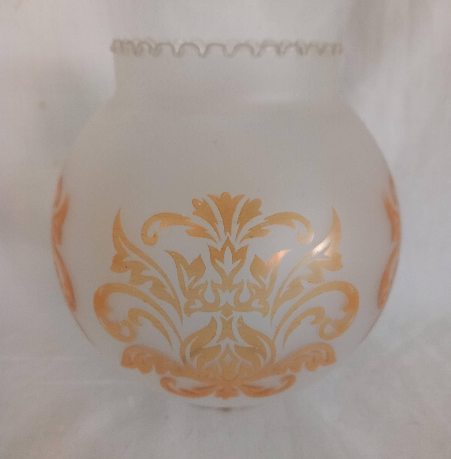 Vintage frosted glass and gold damask leaf design lamp shade for oil lamp