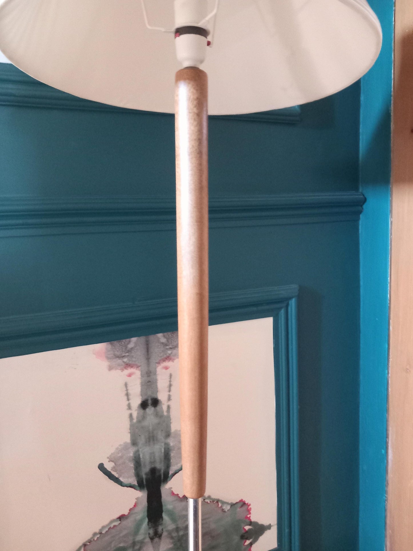 Mid century 1970s teak wood & chrome standard lamp PAT Tested
