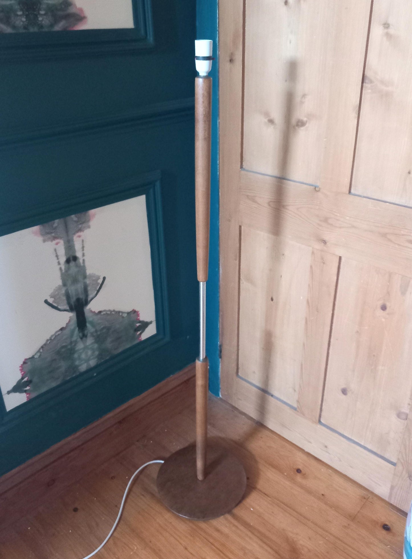 Mid century 1970s teak wood & chrome standard lamp PAT Tested