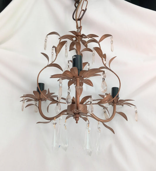 Laura Ashley Lavenham antiqued gold 3 arm crystal drop chandelier