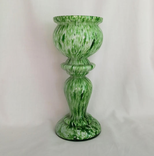 Art Deco Czech Franz Weltz green and white spatter glass vase